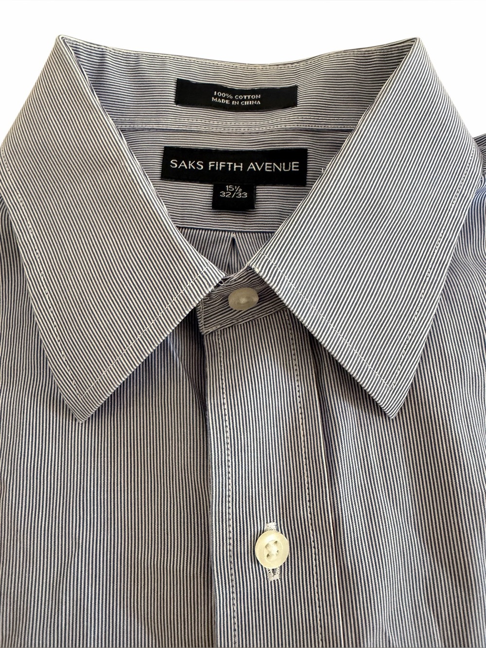 Saks Fifth Avenue Men's Dark Gray and White Pinstripe Dress Shirt